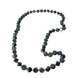 Vtg Matte Black Cube Bead studio artisan Long Strand Necklace Geometric Faceted
